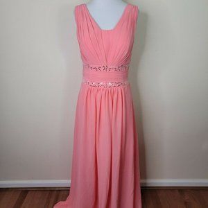 Custom Made Women's Coral Sleeveless Long Formal Prom Dress Bridesmaid Size M/L